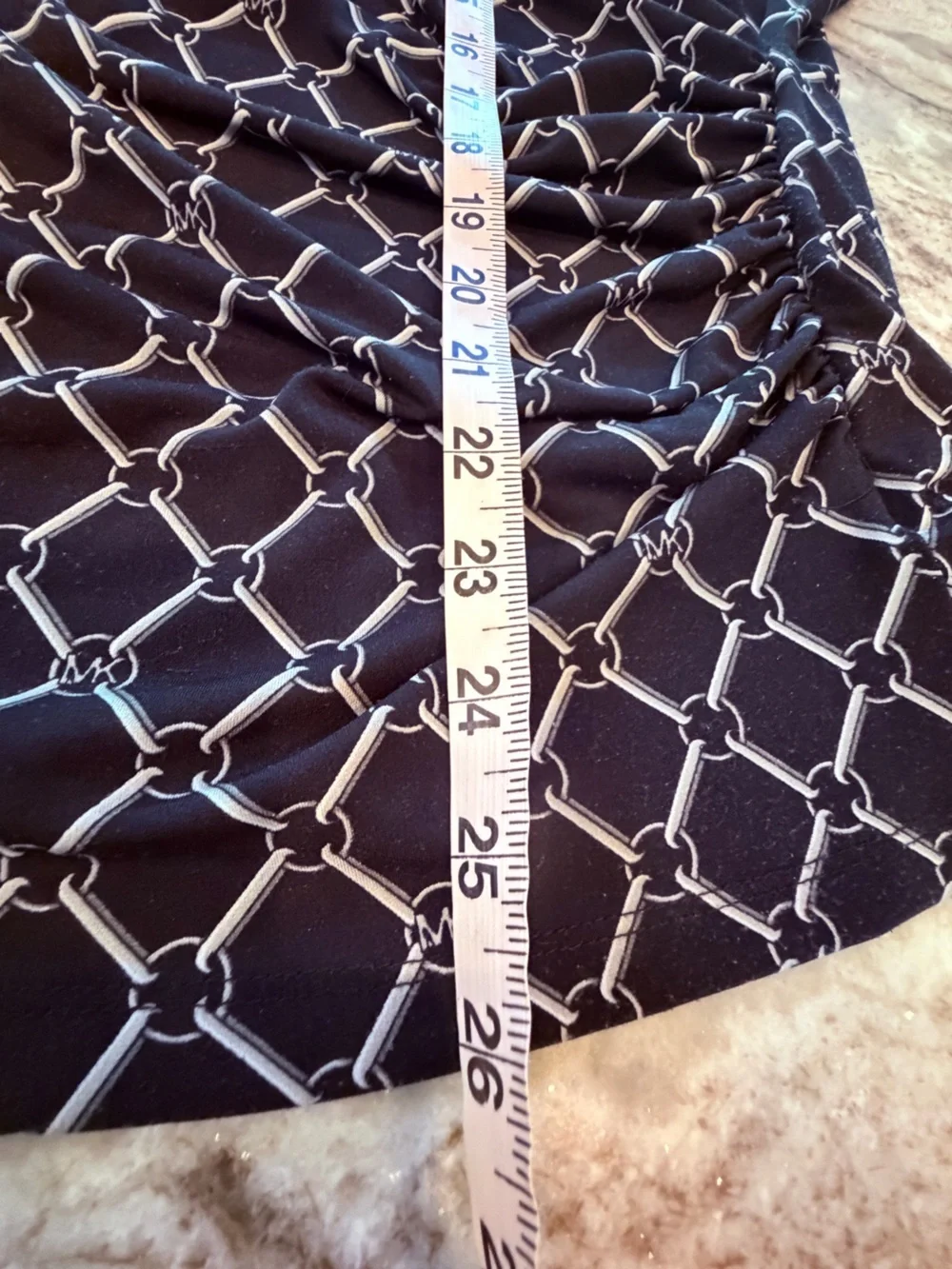 Michael Kors XL Chain Print Cowl Neck Top Black Gray Zip Shoulder Blouse